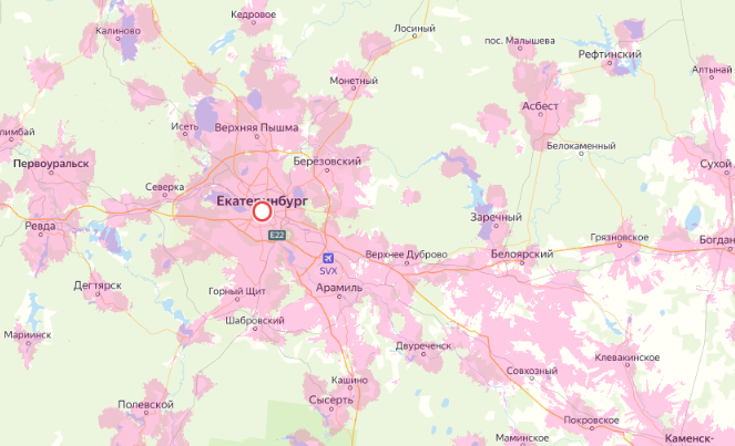 Зона покрытия Мегафон Екатеринбург на карте